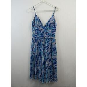 Marc Bouwer Size 4 Y2K Blue Funky Pattern Mini Tank Dress 100% Silk Glamit!